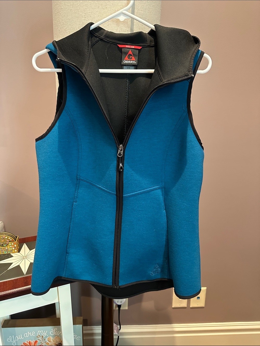Gerry Weber Teal Hooded Neoprene Vest with Black Trim